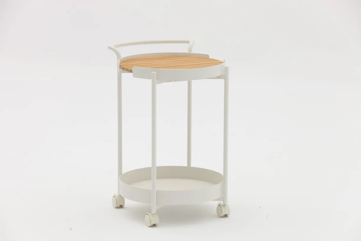 Portable Rolling Bar Cart For Outdoor Entertaining – All-Weather Steel Frame & Wood Top